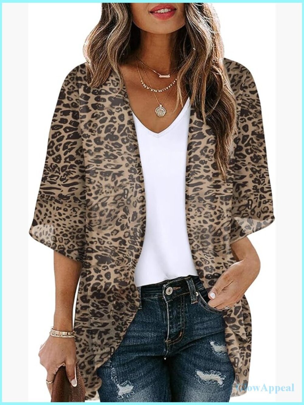 3/4 Sleeve Beach Cover Up Loose Fit Cardigan Blouse